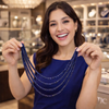 Natural Blue Sapphire Inspired Montana Deep Blue Diamond Cut Onyx Glass Beads Stone Beaded Necklace & Premium Celebrity Wear Bollywood Inspired Statement Mala Necklace Set(4-Layer Mala)