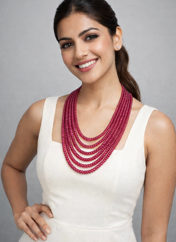Natural Ruby Color Inspired Onyx Spiritual Beaded Glass Stone Necklace & Premium Celebrity Wear Bollywood Inspired Necklace Mala