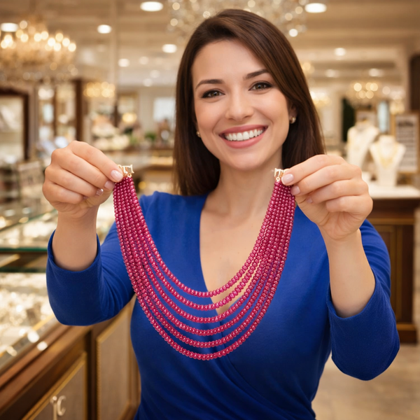 Natural Ruby Color Inspired Onyx Spiritual Beaded Glass Stone Necklace & Premium Celebrity Wear Bollywood Inspired Necklace Mala