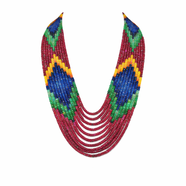 Natural Rainbow Multi Color Sapphire Inspired Onyx Glass Stone Creative Beaded Necklace (11-Layer Mala)