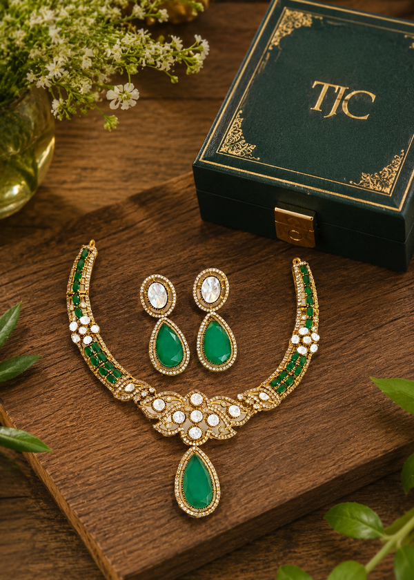 Premium Quality | Doublet Stone | Moissanite Detailing | Choker Sets | Green Color |