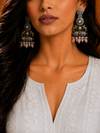 Premium Quality I Silver Plated I Oxidised Earrings IPink beads I