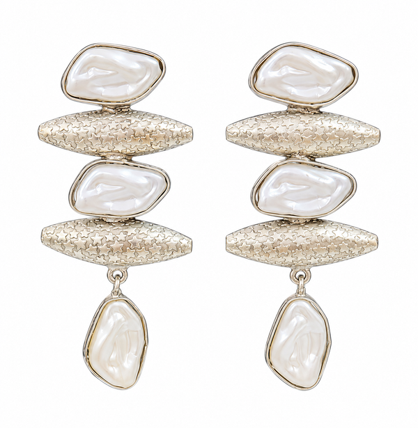 Premium Quality | MOP | Silver Oxidized | Earrings |