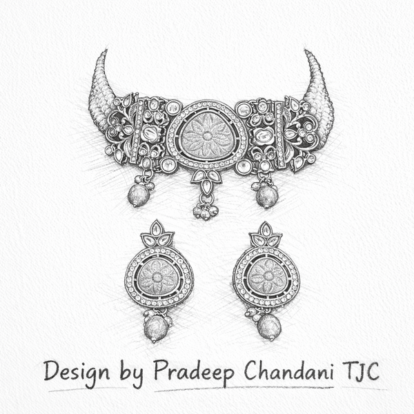 Premium Quality | Carving Stone | Choker Necklace with Earrings |