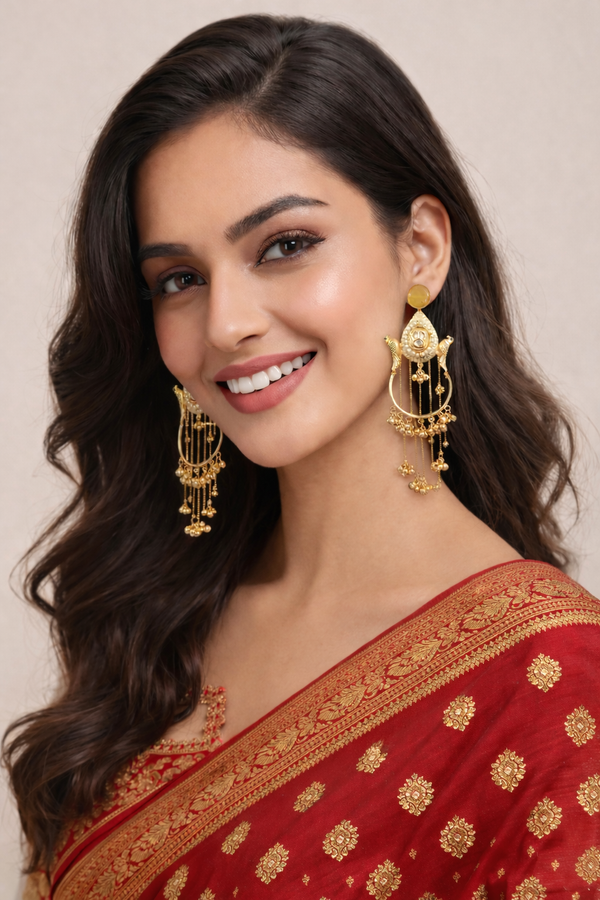 Statement Earrings | Monalisa Gemstone | Kashmiri Earrings | Round Pearl |
