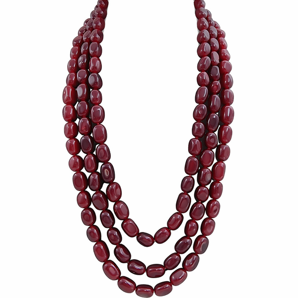 Premium Quality | 3 Layer | Glass Ruby Inspired Beaded Necklace | Handmade Beaded Mala \ Necklace |