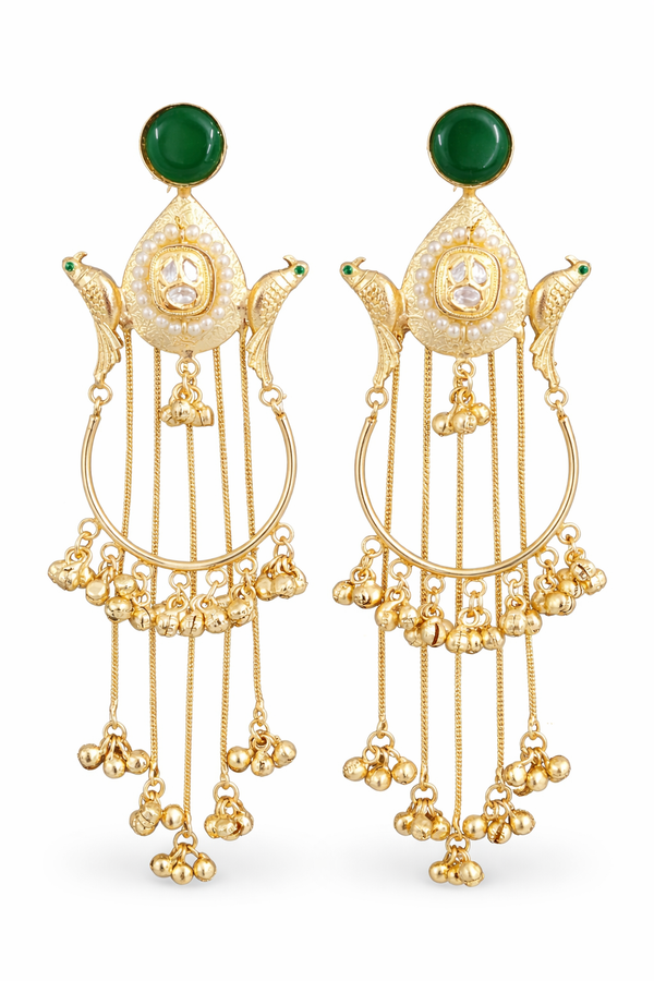 Statement Earrings | Monalisa Gemstone | Kashmiri Earrings | Round Pearl |