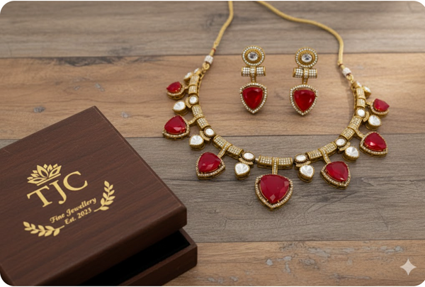 Ruby Red Inspired Bridal Choker Premium & Elegant Handicraft Necklace