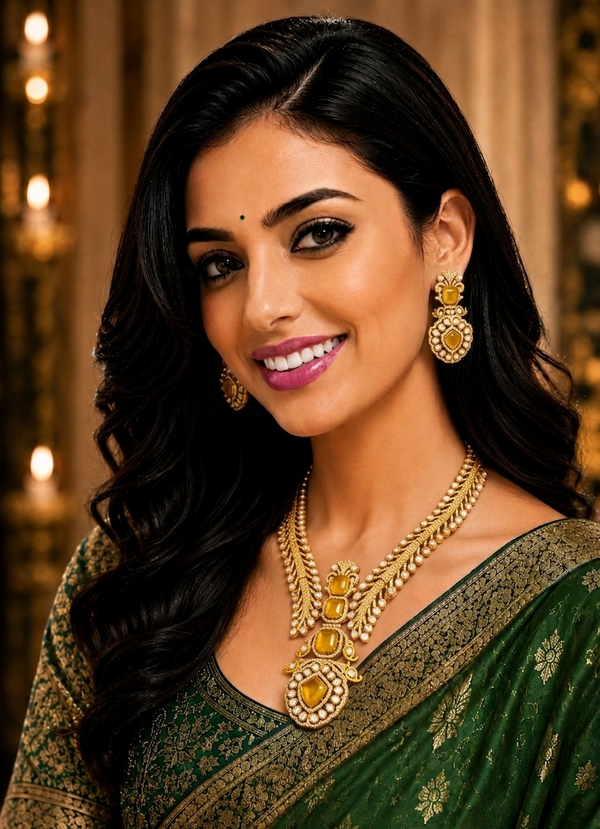 Premium Quality | Doublet Stone | Necklace Set | Yellow Color |