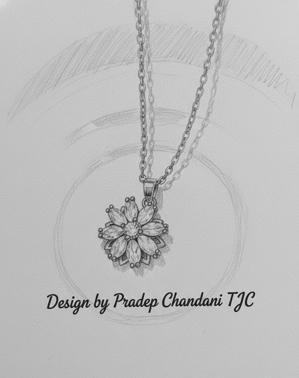 Anti - Tarnish Layered Floral Shape Premium Chain Pendant With CZ Accents & Sparkling Anti - Tarnish Jewelry