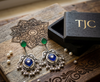 Silver Replica | Swiss Blue Chalcedony & Pearl | Oxidised Kashmiri Earrings |