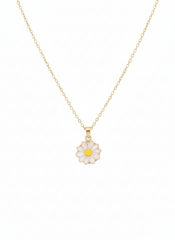 Anti - Tarnish Daisy Flower Shape Elegant & Premium Chain Pendantwith Yellow & White Enamel