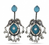 Silver Replica | Sky Blue Chalcedony & Pearl | Oxidised Kashmiri Earrings |