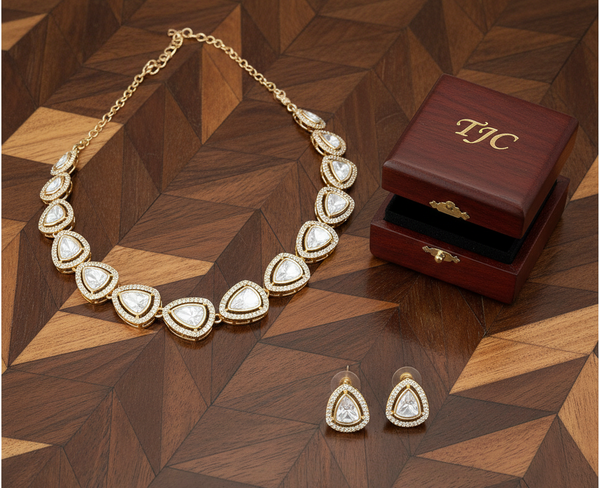 22 Carat Gold Plated Semi Bridal Choker Necklace & Statement and Premium Quality Jewelry