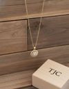 Anti - Tarnish Radiant Round Disc Shape Premium Chain Pendant with CZ Accents & Minimal / Elegant Anti - Tarnish Jewelry