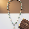 Mother of Pearl Brass Beaded Necklace/ Mala With American Diamond Accent & Statement Piece