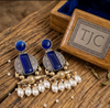 Sapphire Blue Glass | Silver & Gold (Dual) Plated | Silver Replica Oxisidised Earrings |
