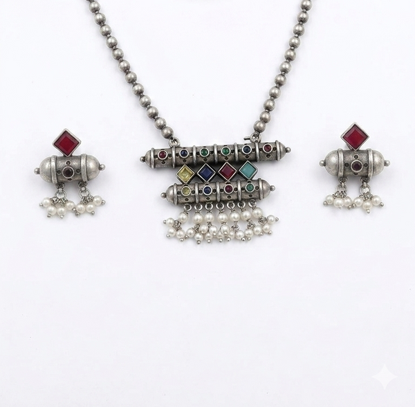 Premium Quality | Silver Replica Inspired | Colored Stone | Pendant Set |