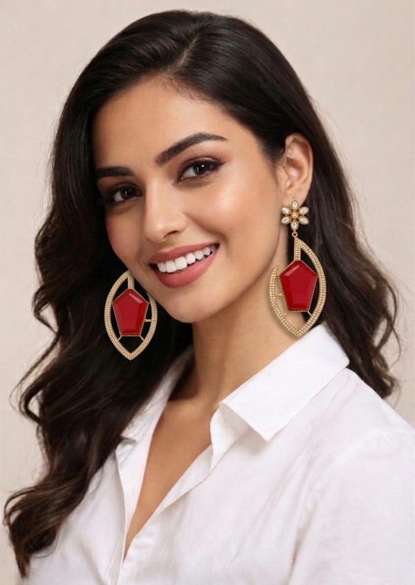 Premium Quality | Gold Plated | Long Tops Earrings | Dublet Stone |
