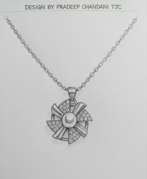 Anti - TarnishPinwheel Flower Shape Premium Chain Pendant with CZ Accents & Statement / Designer Anti- Tarnish Chain Pendant