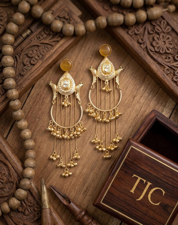 Statement Earrings | Monalisa Gemstone | Kashmiri Earrings | Round Pearl |