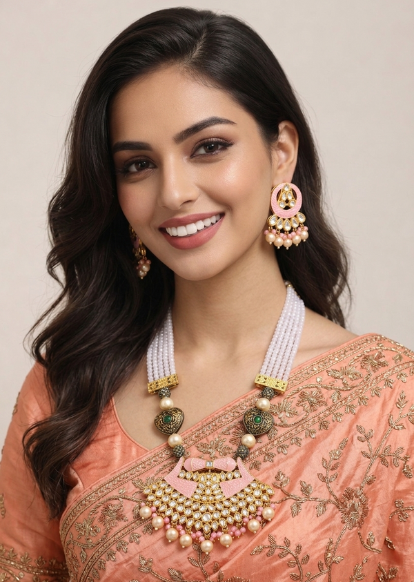 Premium Quality | Meenakari & Crystal Beads | Rani Har Necklace Set | Handmade Jewelry |