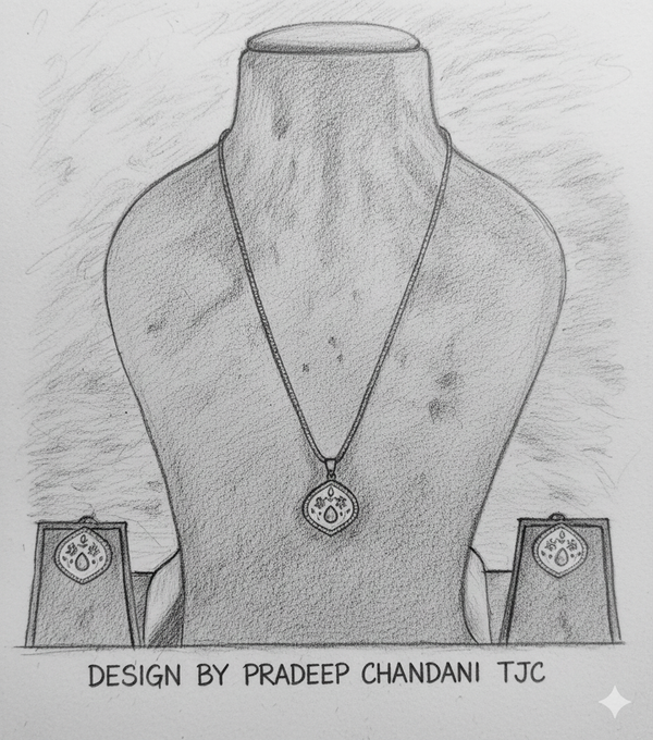 TJC Traditional Indian Moissanite Glass Polki Chain Pendant – 22K Gold Plated (Adjustable 22–24 Inch)