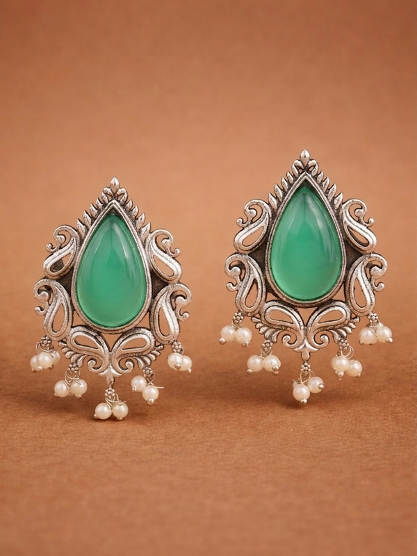 Stud Earrings with Pushback | Silver Inspired | Monalisa Glass Stone |