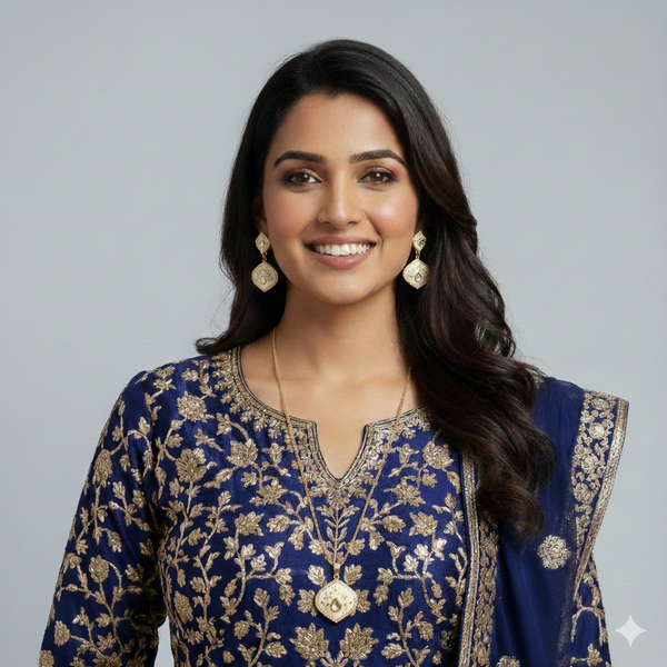 Italian Enamel Peach & Mint Moissanite Polki Chain Pendant / Necklace Set