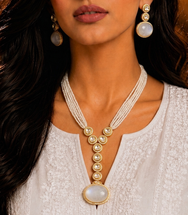 Premium Quality | Monalisa Stone | Hydro Long Set | Elegant Jewelry |