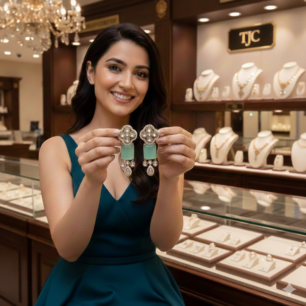 Traditional Long Tops Earrings in Green Aventurinewith Premium Quality & 14K Antique Gold Plated Earrings