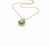 Anti - Tarnish Green Emerald Inspired Bloom Round Flower Shape Premium Chain Pendant with CZ accents