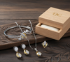 Yellow Sapphire Inspired Faceted Glass ComboJewelry Set With American Diamond Accents | Premium Quality Earrings ,Ring , Kada And Chain Pendant