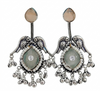 Silver Replica | Aqua Grey Chalcedony & Pearl | Oxidised Kashmiri Earrings |