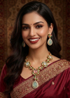 Navratan Sabyasachi Inspired | Matte Gold Finish | Necklace Set with Earrings |