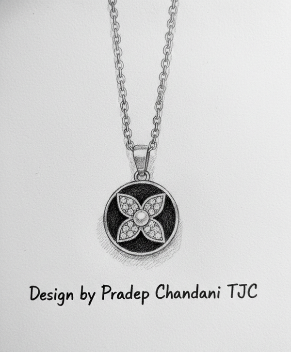 Anti - Tarnish Gold Plated Star Round Coin Clover Flower Premium Quality Chain Pendant with Black Enamel
