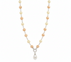 Mother of Pearl Brass Beaded Necklace/ Mala With American Diamond Accent & Statement Piece