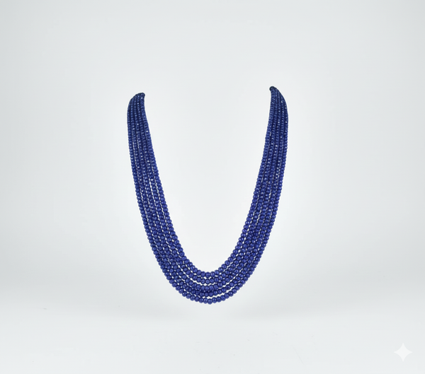 Natural Blue Sapphire Inspired Montana Deep Blue Diamond Cut Onyx Glass Beads Stone Beaded Necklace & Premium Celebrity Wear Bollywood Inspired Statement Mala Necklace Set(5-Layer Mala)