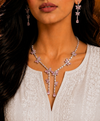 Pink Sapphire Inspired | American Diamond Accents | Chain Pendant Set With Earrings |