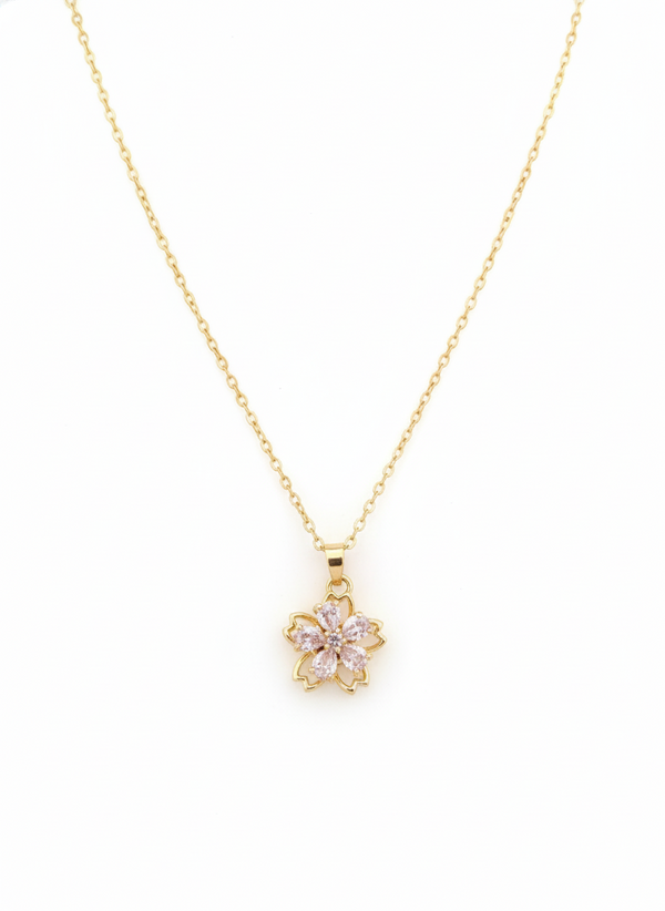 Anti -Tarnish Golden Blossom Sparkle Round Shape Premium Chain Pendant With Gold Plated