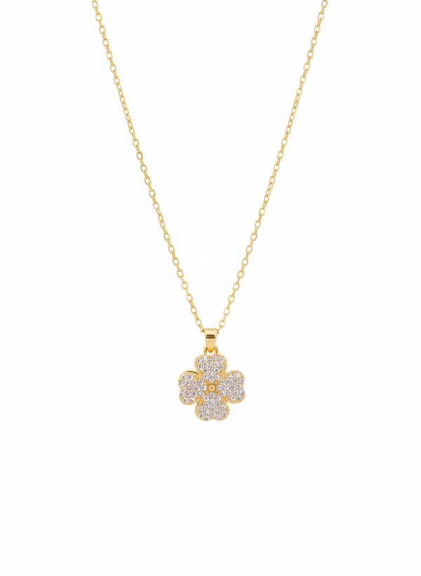 Anti - Tarnish FloralClover Shape PremiumChain Pendant with CZ Accents & Royal Anti- Tarnish Jewelry