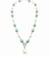 Mother of Pearl Brass Beaded Necklace/ Mala With American Diamond Accent & Statement Piece