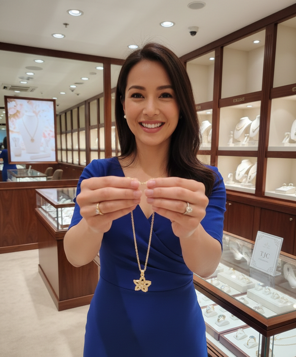 Anti - Tarnish Star Flower Shape Premium Chain Pendant with CZ Accents& Charm Anti -Tarnish Jewelry