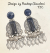 Sapphire Blue Glass | Silver & Gold (Dual) Plated | Silver Replica Oxisidised Earrings |