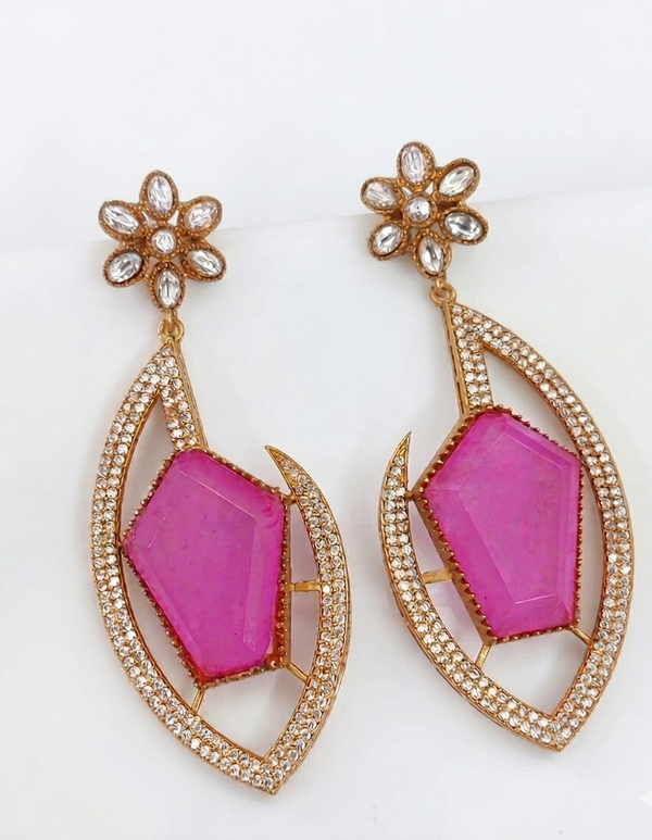 Premium Quality | Gold Plated | Long Tops Earrings | Dublet Stone |