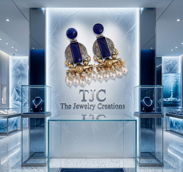 Sapphire Blue Glass | Silver & Gold (Dual) Plated | Silver Replica Oxisidised Earrings |