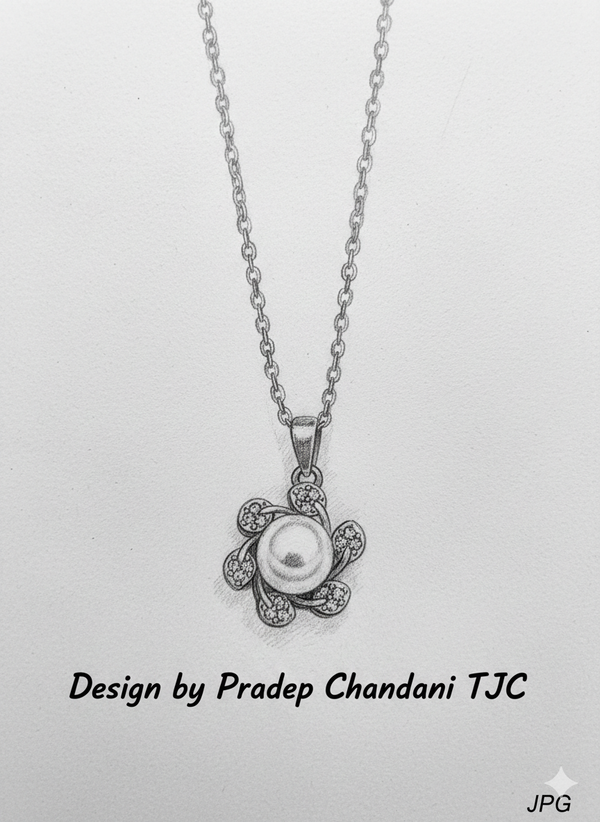 Bloom Design Anti - Tarnish Premium Classic White Pearl Chain Pendant in Gold Plated