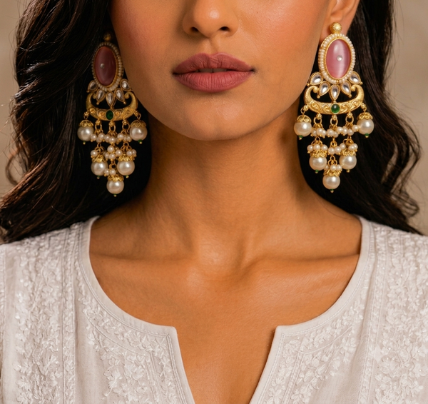Premium Quality | Dangler Earrings| Artificial Stone | Pink Color |