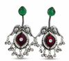 Silver Replica | Red Chalcedony & Pearl | Oxidised Kashmiri Earrings |