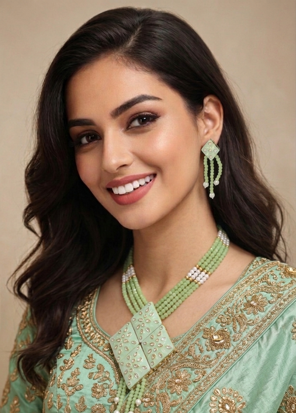 Premium Quality | Crystal Beads & Meenakari | Rani Har Necklace |